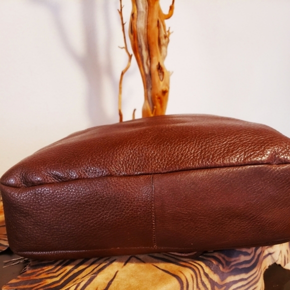 HOBO Brn Leather Saddle Handbag w/Real Turquoise EUC - Picture 10 of 11